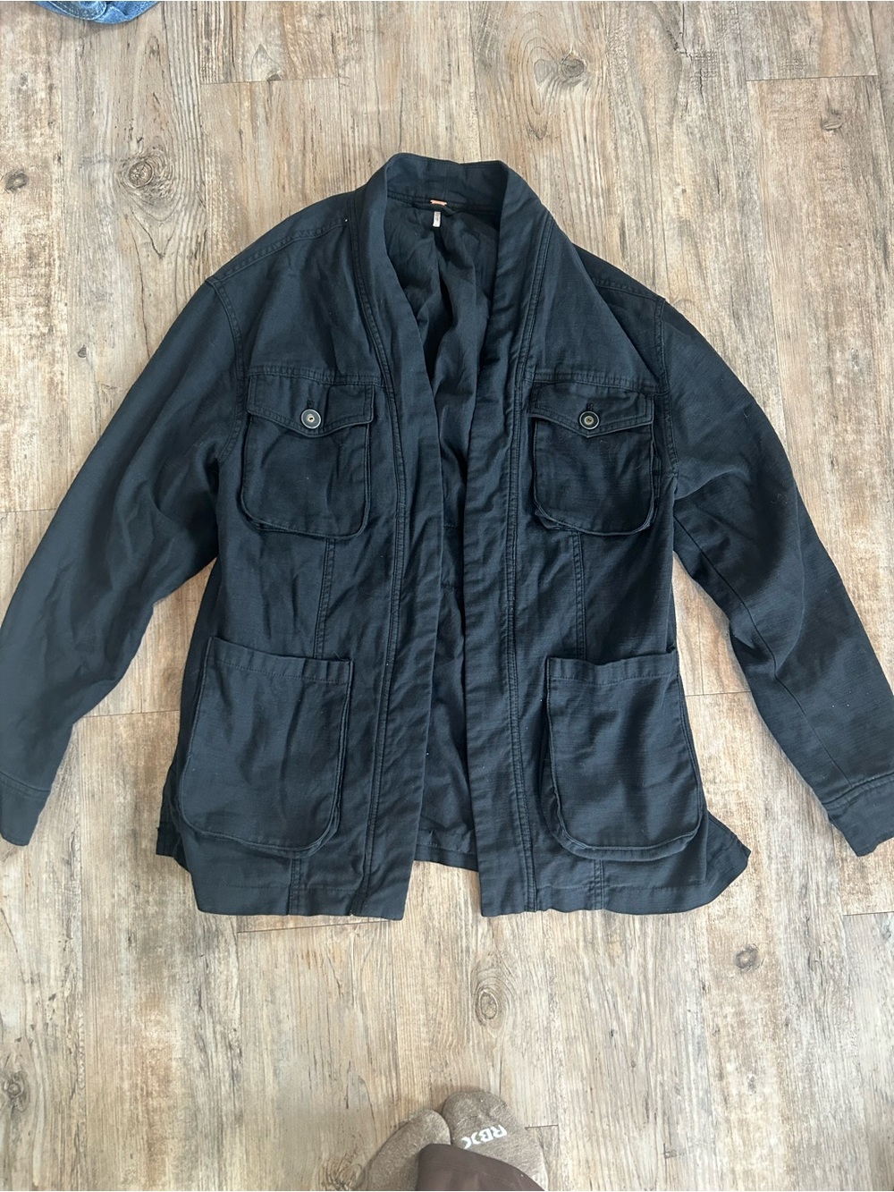 Free People In Our Nature Black Open Front Cargo Jacket Womens Small